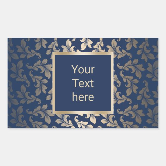 Luxury Gold Ornament Elegant Navy Blue Salon Rechthoekige Sticker (Voorkant)