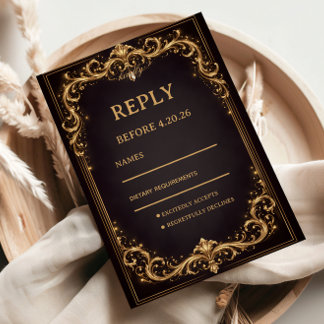 Luxury Gold Ornate Sparkle RSVP Kaartje