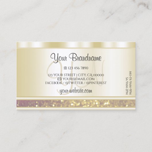 Luxury Gold Paarse Sparkle Glitter Monogram Modern Visitekaartje (Achterkant)
