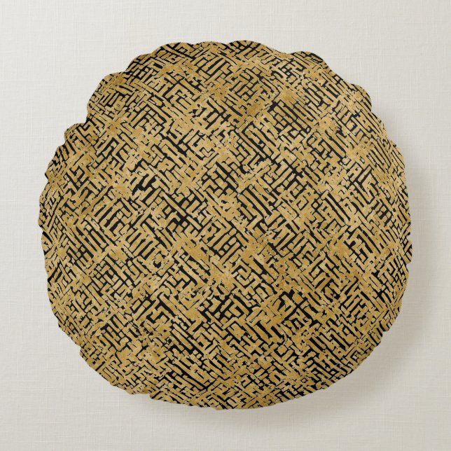 Luxury Gold Pattern ,Gold Black Rond Kussen (Voorkant)