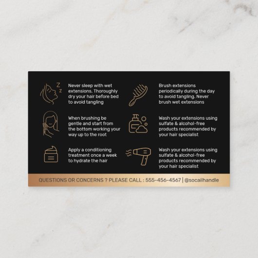 Luxury Gold Pattern Natercare Hair Instructions Visitekaartje (Achterkant)