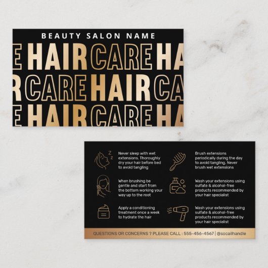 Luxury Gold Pattern Natercare Hair Instructions Visitekaartje (Voorkant / Achterkant)