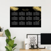 Luxury Gold Peacock Feather Wedding Seding Chart Poster (Thuiskantoor)