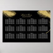 Luxury Gold Peacock Feather Wedding Seding Chart Poster (Voorkant)