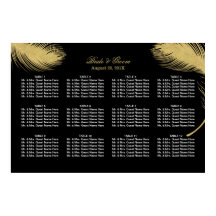 Luxury Gold Peacock Feather Wedding Seding Chart