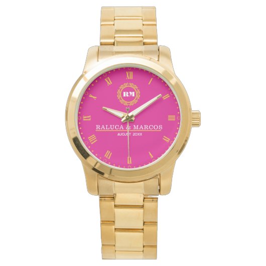 Luxury Gold Personalized Custom Roman Numeral Time Horloge (Voorkant)