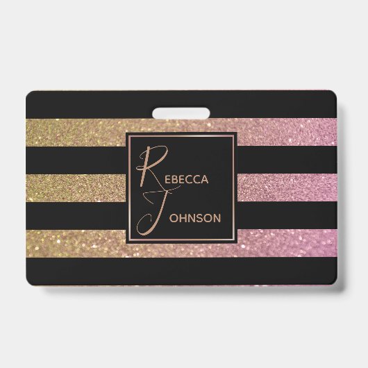 Luxury Gold Pink Glitter Stripes - Badge (Voorzijde)