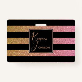 Luxury Gold Pink Glitter Stripes - Badge