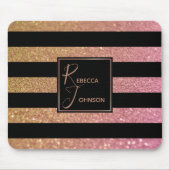 Luxury Gold Pink Glitter Stripes - Mousepad Muismat (Voorkant)