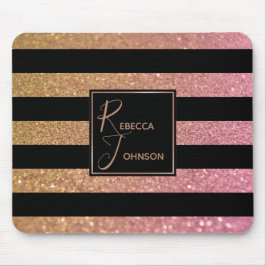 Luxury Gold Pink Glitter Stripes - Mousepad Muismat