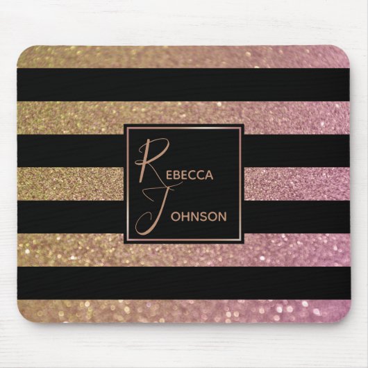 Luxury Gold Pink Glitter Stripes - Mousepad Muismat (Voorkant)