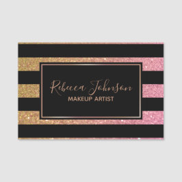 Luxury Gold Pink Glitter Stripes Naamplaatje