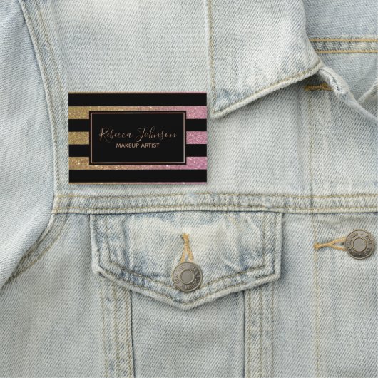 Luxury Gold Pink Glitter Stripes Naamplaatje (In situ)