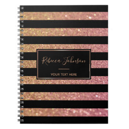 Luxury Gold Pink Glitter Stripes - Notitieboek