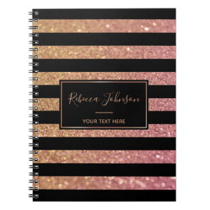 Luxury Gold Pink Glitter Stripes - Notitieboek