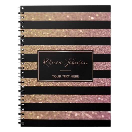 Luxury Gold Pink Glitter Stripes - Notitieboek (Voorkant)