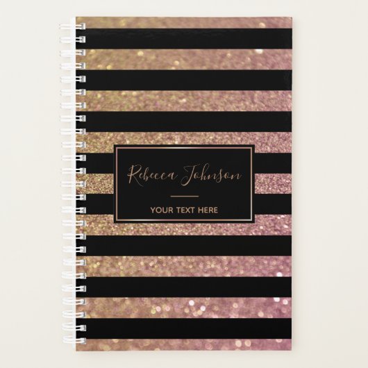 Luxury Gold Pink Glitter Stripes - Planner (Voorkant)