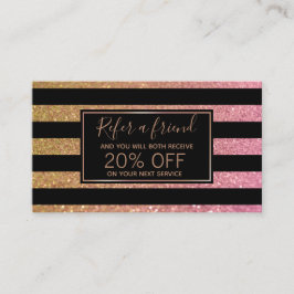 Luxury Gold Pink Glitter Stripes - Referentiekaart Aanbevelingskaartje