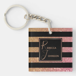 Luxury Gold Pink Glitter Stripes - Sleutelhanger