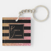 Luxury Gold Pink Glitter Stripes - Sleutelhanger (Achterkant)