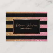 Luxury Gold Pink Glitter Stripes - Visitekaartje (Voorkant)