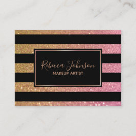 Luxury Gold Pink Glitter Stripes - Visitekaartje