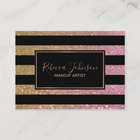 Luxury Gold Pink Glitter Stripes - Visitekaartje (Voorkant)