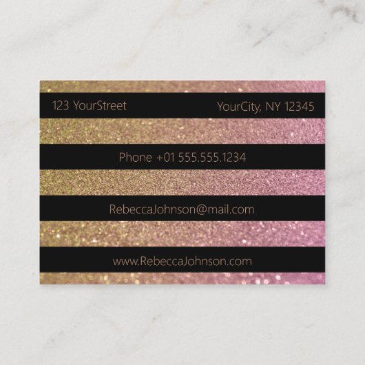 Luxury Gold Pink Glitter Stripes - Visitekaartje (Achterkant)