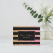 Luxury Gold Pink Glitter Stripes - Visitekaartje (Staand voorkant)