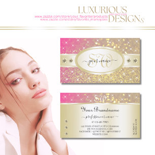 Luxury Gold Pink Paars Glitter Diamonds Monogram Visitekaartje