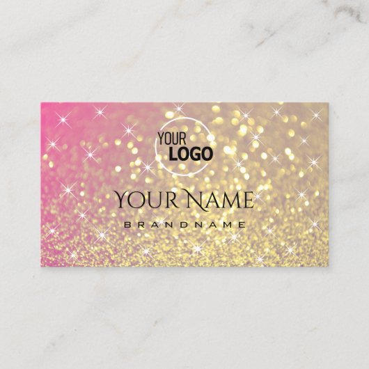 Luxury Gold Pink Paars Glitter Sparkle Stars Logo Visitekaartje (Voorkant)
