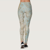 Luxury, Gold Pixels Lines Pattern Soft Blue Leggings (Achterkant)