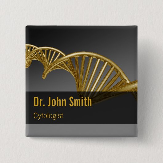Luxury Gold Professional Medical DNA Strand Vierkante Button 5,1 Cm (Voorkant)