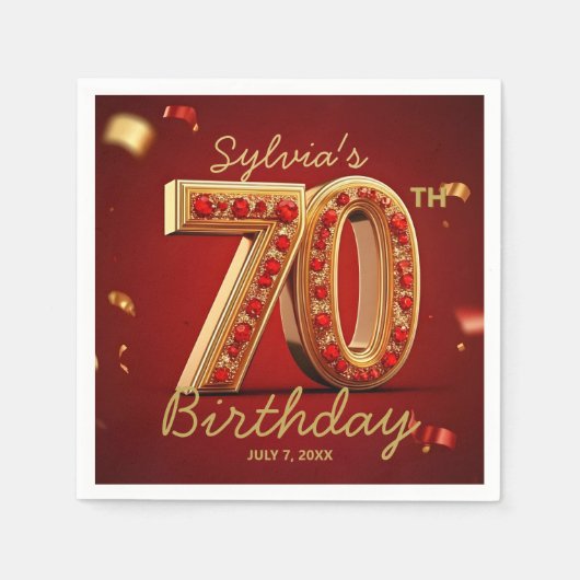 Luxury Gold Red Ruby Jewel Diamond 70th Birthday Servet (Voorkant)
