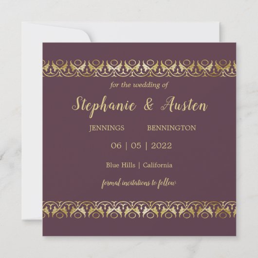 Luxury Gold Save the Date Invitation Kaart (Achterkant)