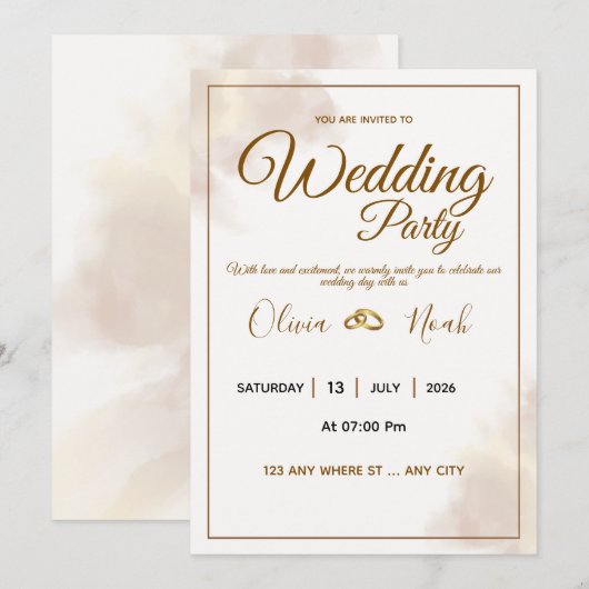 Luxury Gold Script Wedding Invitation Kaart (Voorkant / Achterkant)