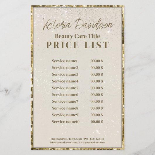 Luxury Gold Shimmer Beauty Salon Price List Flyer (Voorkant)