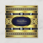 Luxury Gold Shimmer met Dark Blue en Gemstenen Vierkante Visitekaartje (Voorkant)