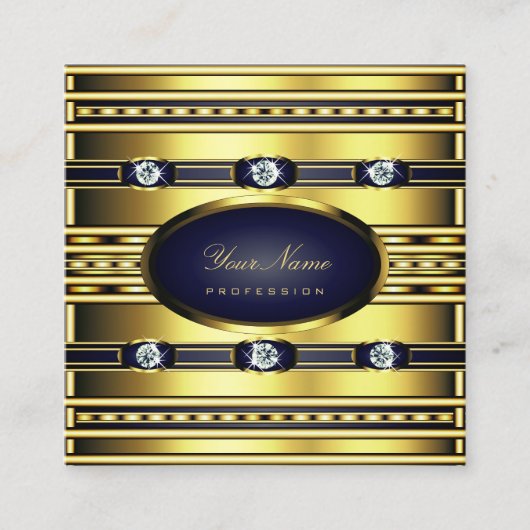 Luxury Gold Shimmer met Dark Blue en Gemstenen Vierkante Visitekaartje (Voorkant)