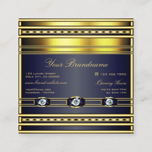 Luxury Gold Shimmer met Dark Blue en Gemstenen Vierkante Visitekaartje (Achterkant)