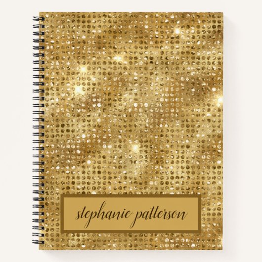 Luxury Gold Shimmering Sequins Custom Name Notitieboek (Voorkant)