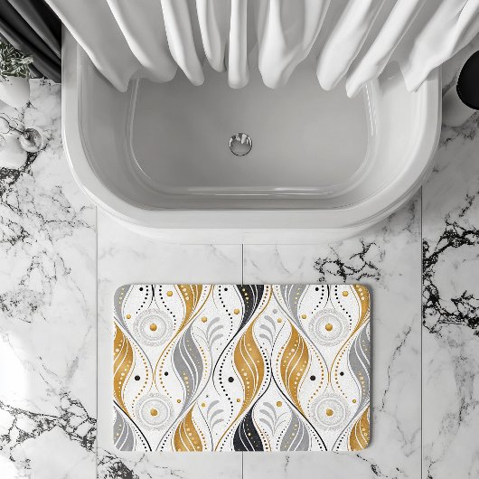 Luxury Gold Silver Black Art Deco Abstract Pattern Badmat