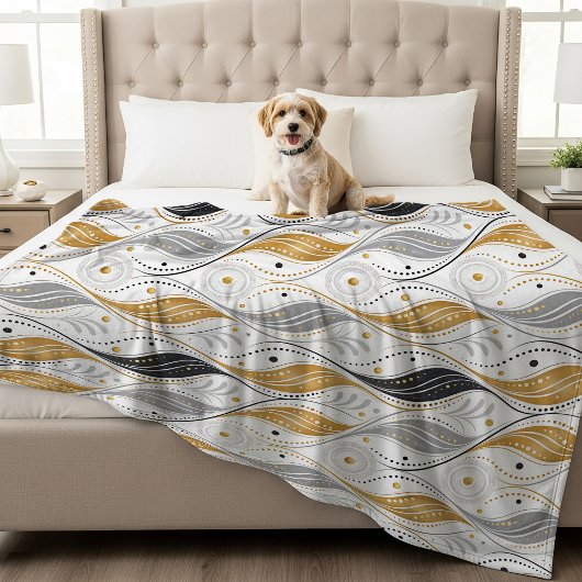 Luxury Gold Silver Black Art Deco Abstract Pattern Fleece Deken