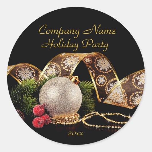 Luxury Gold Silver Black Business Holiday Party Ronde Sticker (Voorkant)