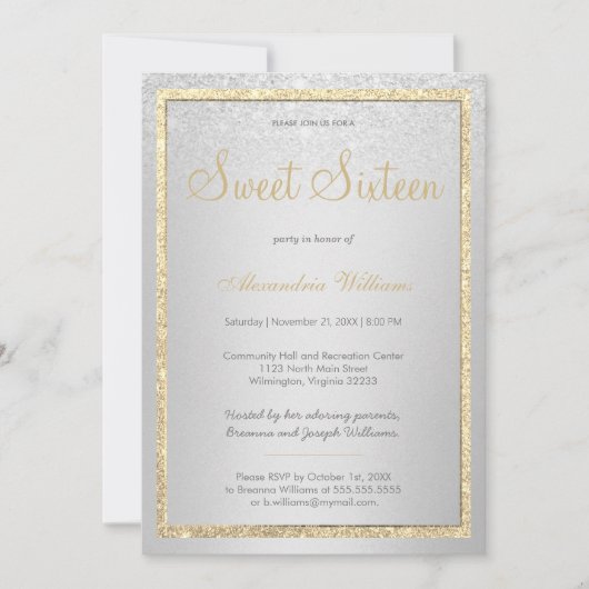 Luxury gold Silver Glitter gradiënt Sweet 16 Kaart (Voorkant)