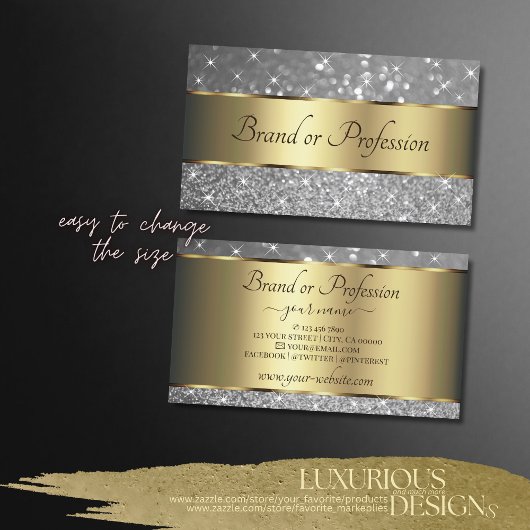 Luxury Gold Silver Glitter Stars Sparkle Jewels Visitekaartje
