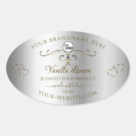 Luxury Gold  Silver-productlabels met Logo Ovale Sticker (Voorkant)
