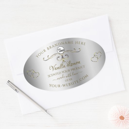 Luxury Gold  Silver-productlabels met Logo Ovale Sticker (Envelop)