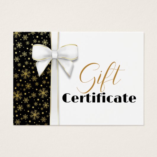 Luxury Gold Snowflakes kerstwitte bout zwart Visitekaartje (Voorkant)