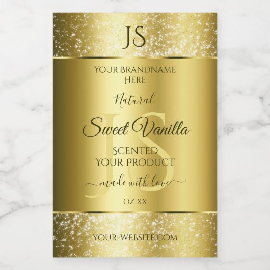 Luxury Gold Soft Glitter-Initialen Productlabels Voedselcontainer Etiket (Enkel label)
